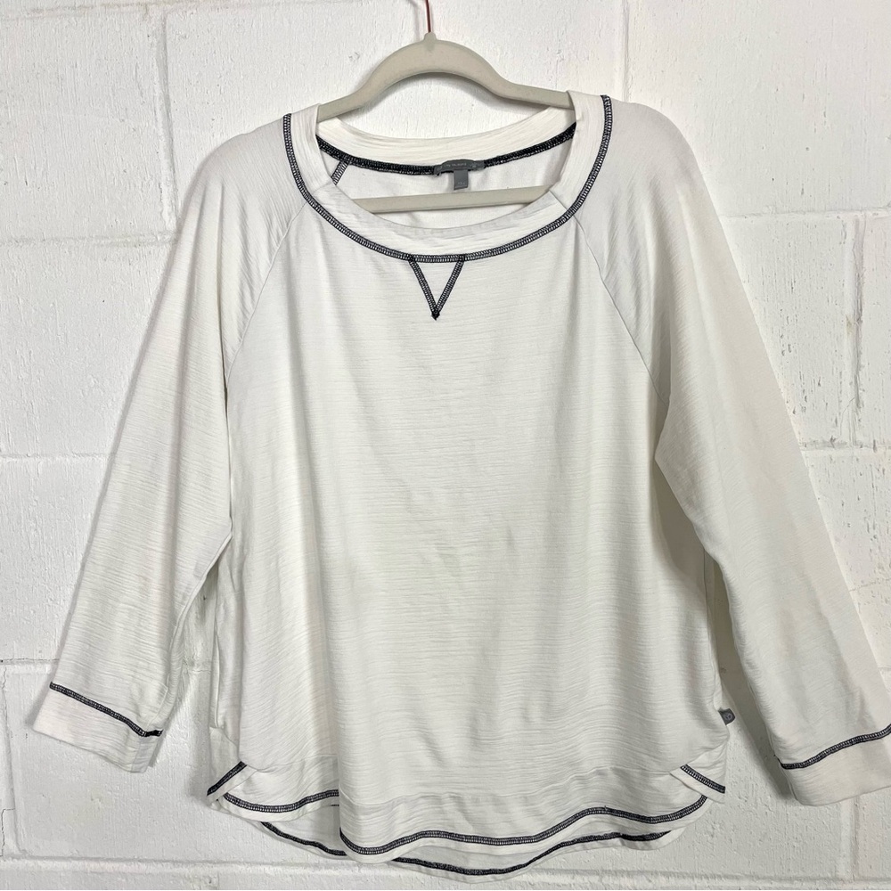 T by Talbots Long Sleeve Beach Shirt UPF 50 White & Navy Nautical Coastal XLP
